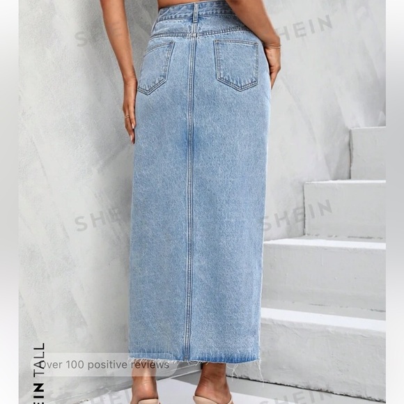 shein midi cross over denim shirt with slit - Picture 3 of 3